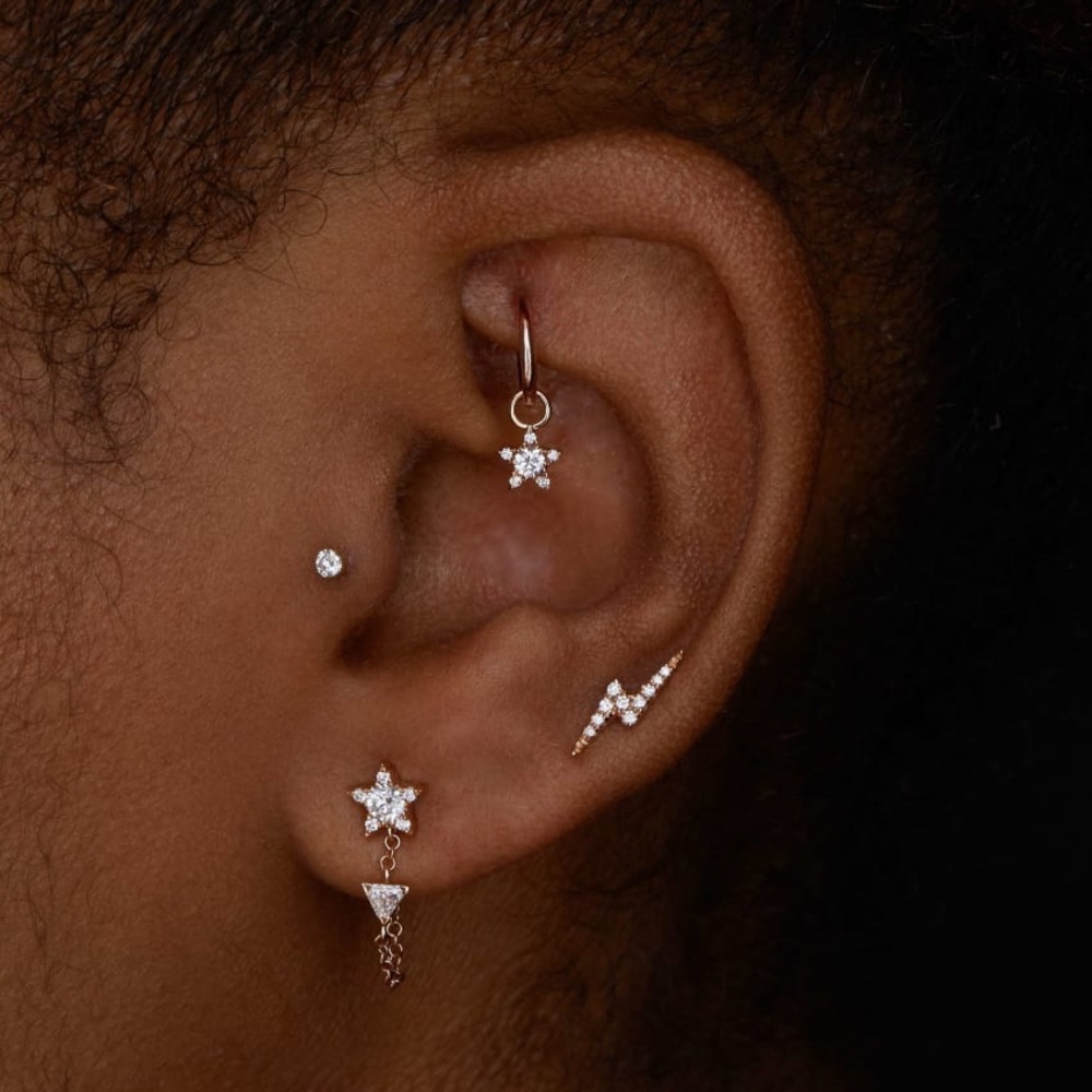 Maria Tash Diamond Gold Lightning Bolt Stud